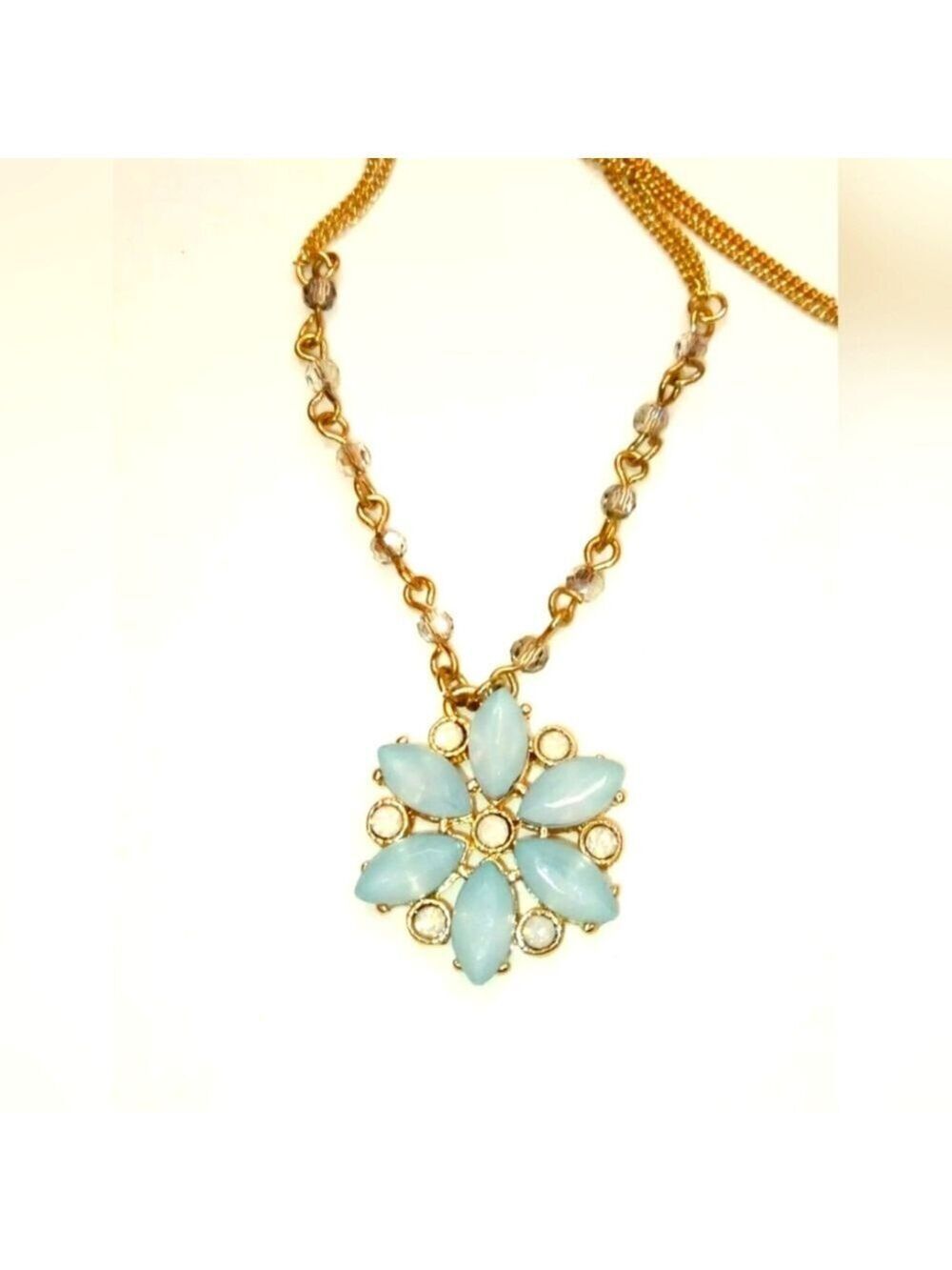 Lauren Conrad Light Blue Flower Necklace Gold Tone 18"